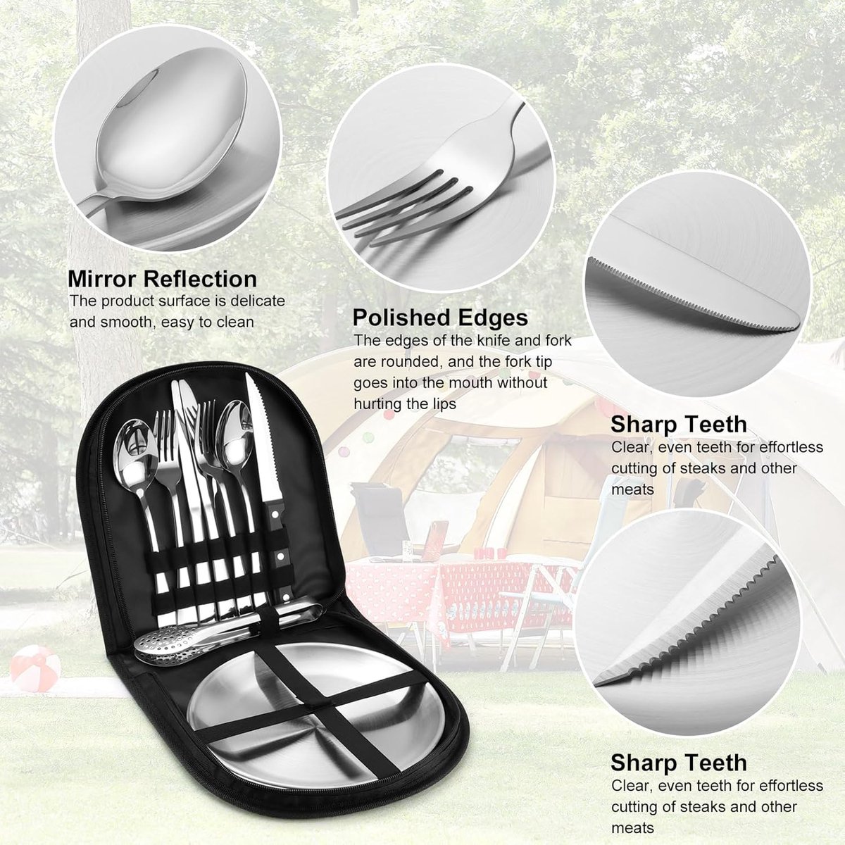 2 Person Cutlery Set (10-piece) - Camping Set for 2 People - Spoons, Knives, Forks, Steak Knives - 10 Pieces Stainless Steel Cutlery - Including Carrying Bag — image 2