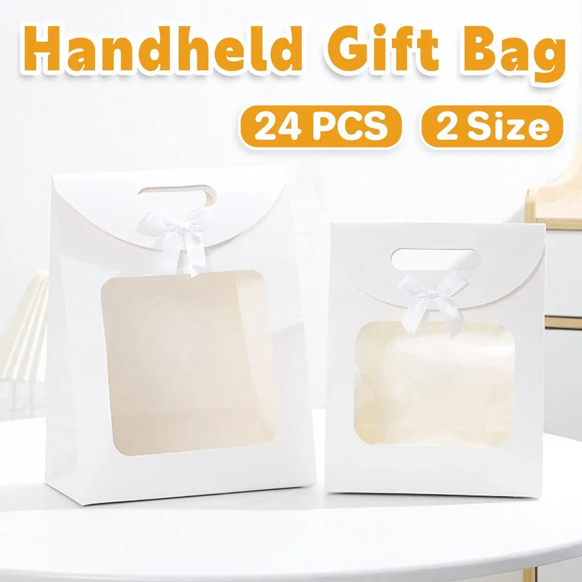 24PCS Bow Flap Tote Bag Reusable Shopping Carry Bag Gift Party Packaging Bag - 26x19x9cm — image 2