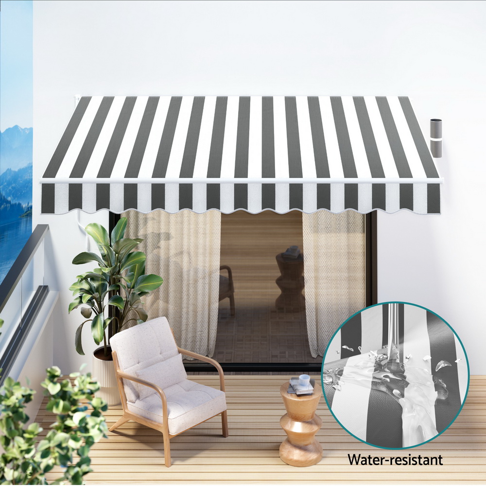 Instahut Retractable Folding Arm Awning Manual Sunshade 3Mx2.5M Grey White — image 6