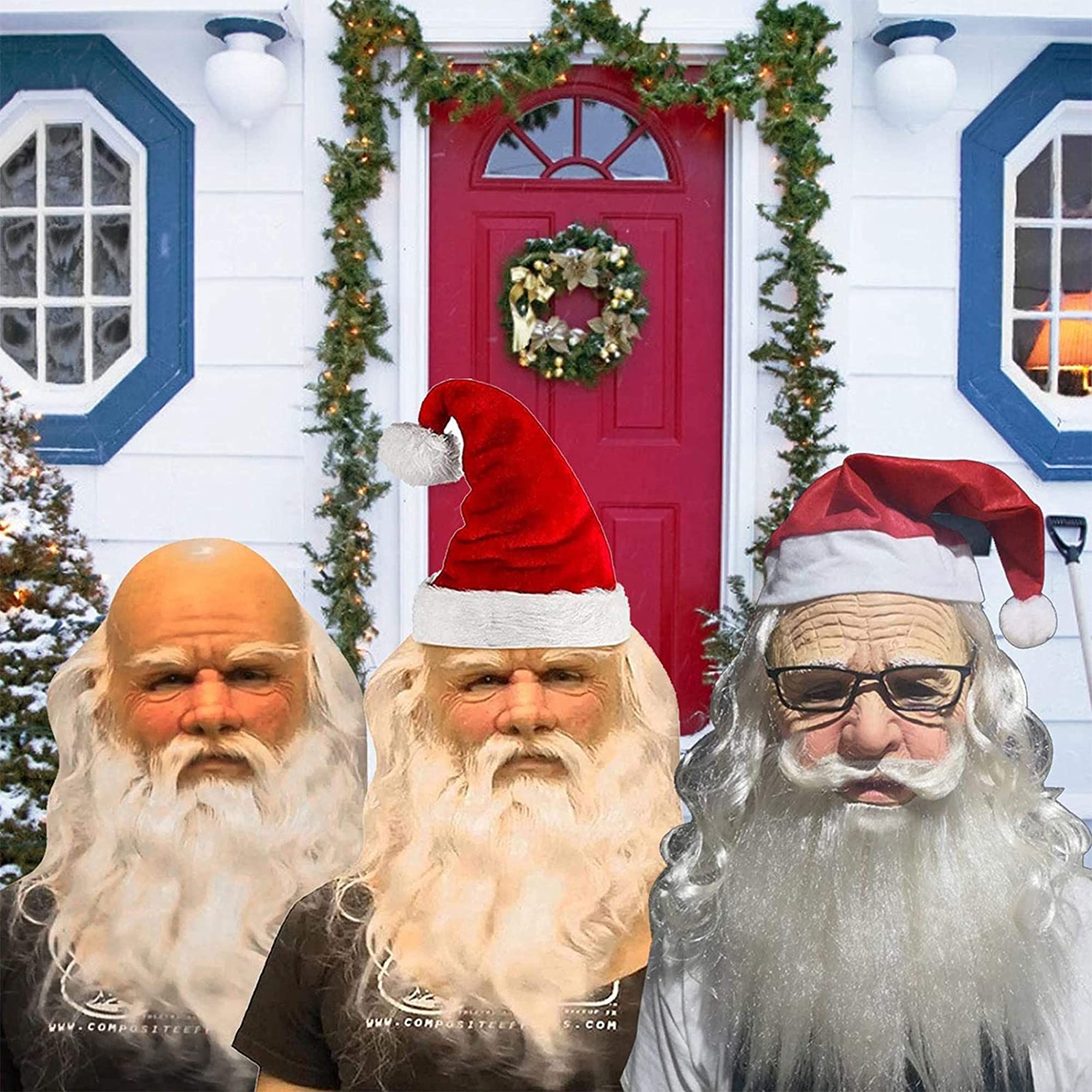 Christmas Santa Claus Latex Mask,Realistic Full Face White Beard Red Cap Mask Xmas Headgear for Theme Party โ image 5