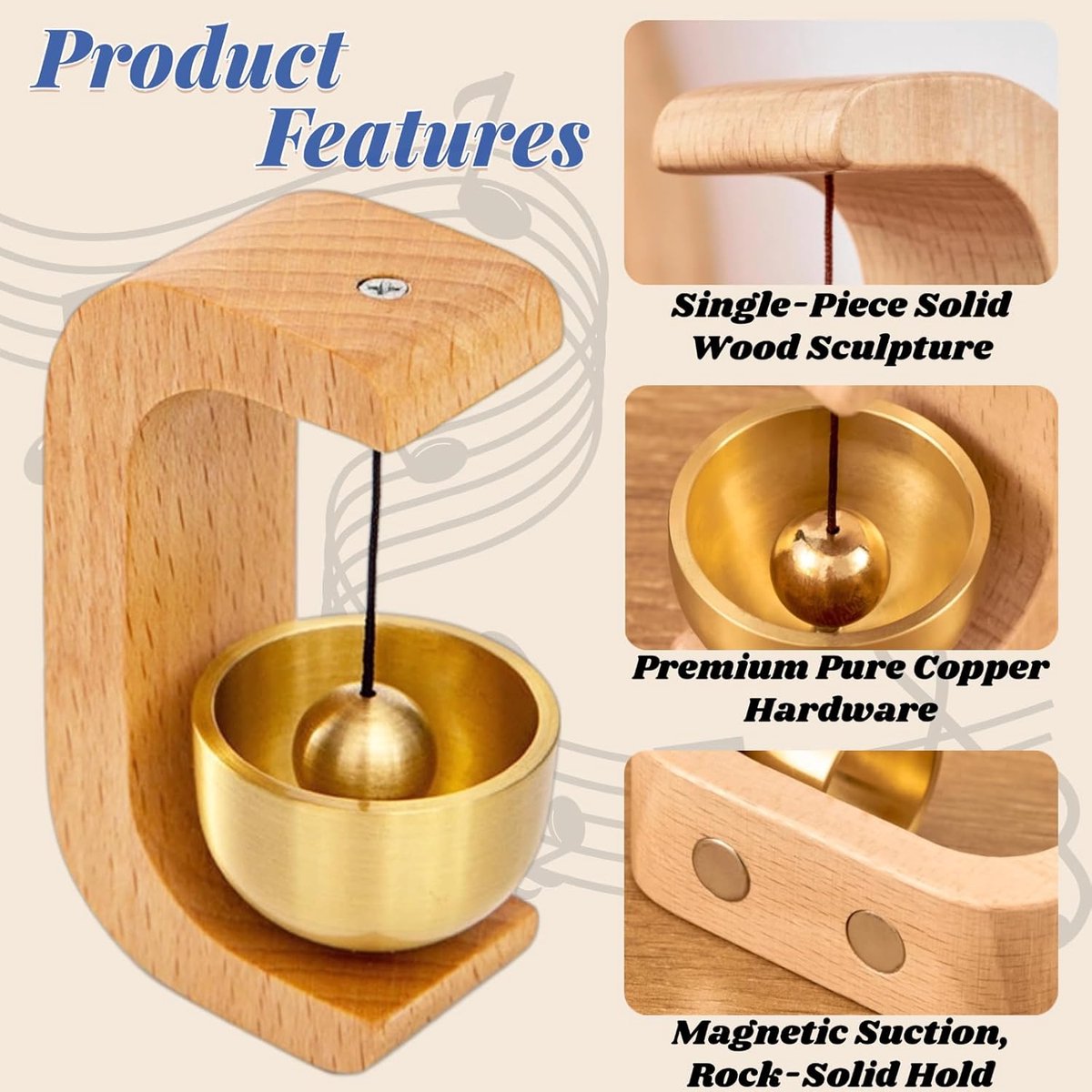 Doorbell - Doorbells - Door Hardware - Wooden Magnetic Doorbell - Door Chime - for shop, refrigerator, porch, garden, entrance, restaurant, office — image 2