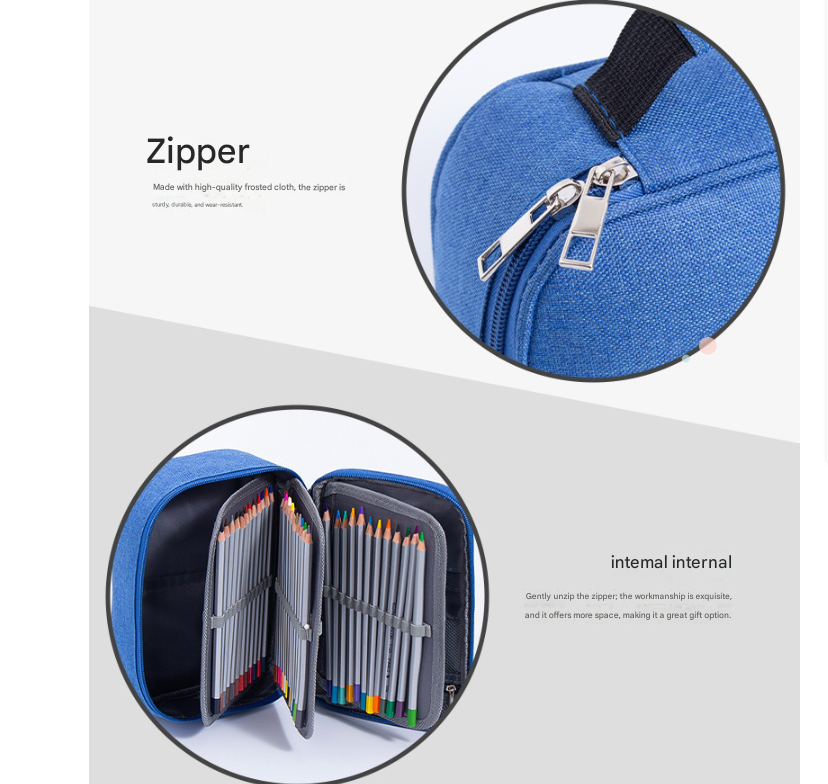 Grey Multi-functional Oxford Cloth Storage for Students, Large Capacity 72-Slot Pencil Case -Artists & Stationery (23x7x16 cm, 228g) โ image 3