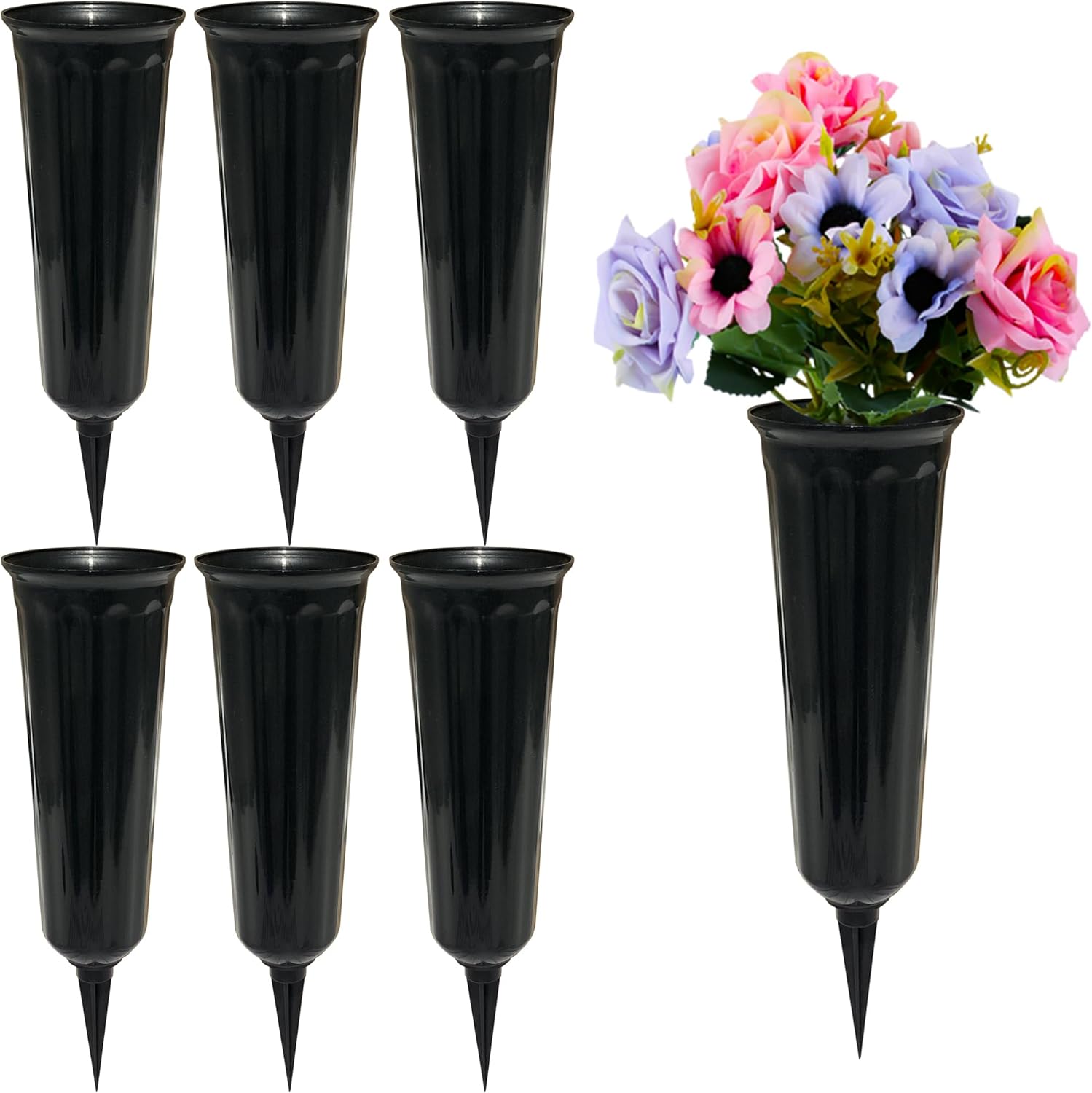 Memorial Floral Vases, Cemetery Vase, Headstones Flower Holder, Grave Cone Vase, Flower Pots for Outdoor Plants, Decorative Plastic Containers (Set of 6