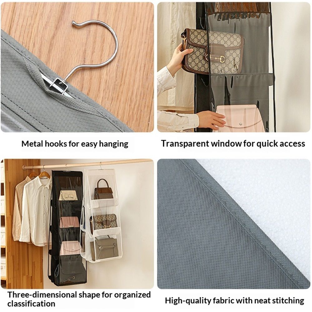 2 pack Medium and Large Handbag Hanging Purse Organizer for Closet, Handbag Storage Hanger Organizer for Family Closet Bedroom, Foldable and Universal Fit — image 2