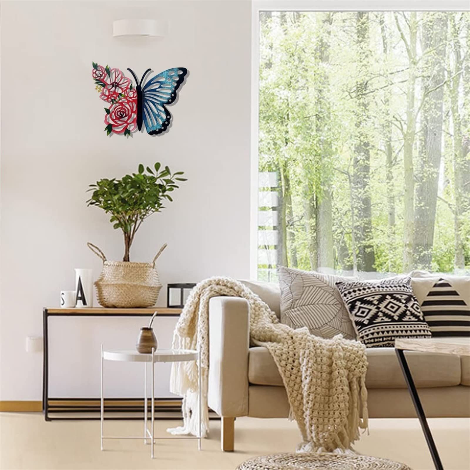 Metal Butterfly Rose Wall Decor Wall Art Sculpture Spring Outdoor Roses Flower Wall Decor Hanging Iron Hollow Ornaments — image 5