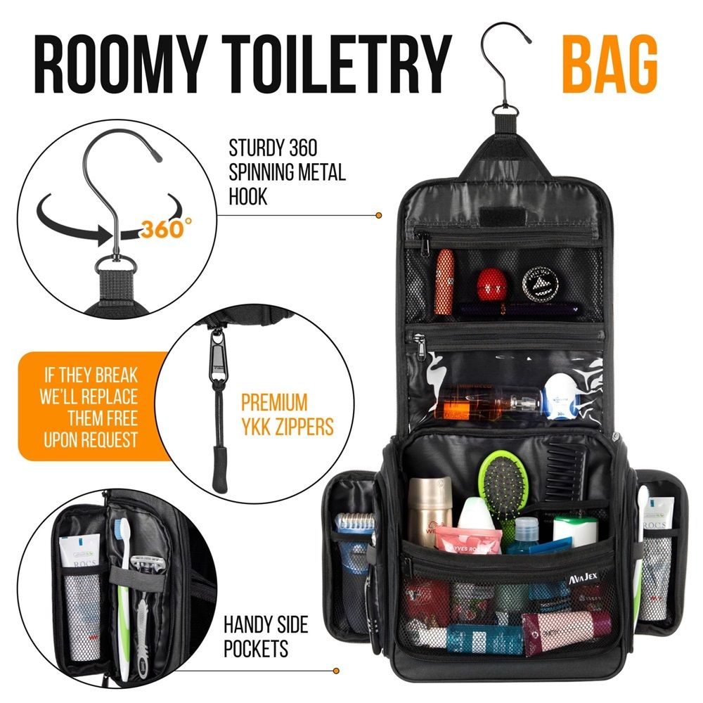 Travel Toiletry Bag for Men and Women - (12.20× 3.15 × 10.63 ”) Large Hanging Toiletry Organizer, with Sturdy Zippers and 19 Compartments for Toiletries — image 2