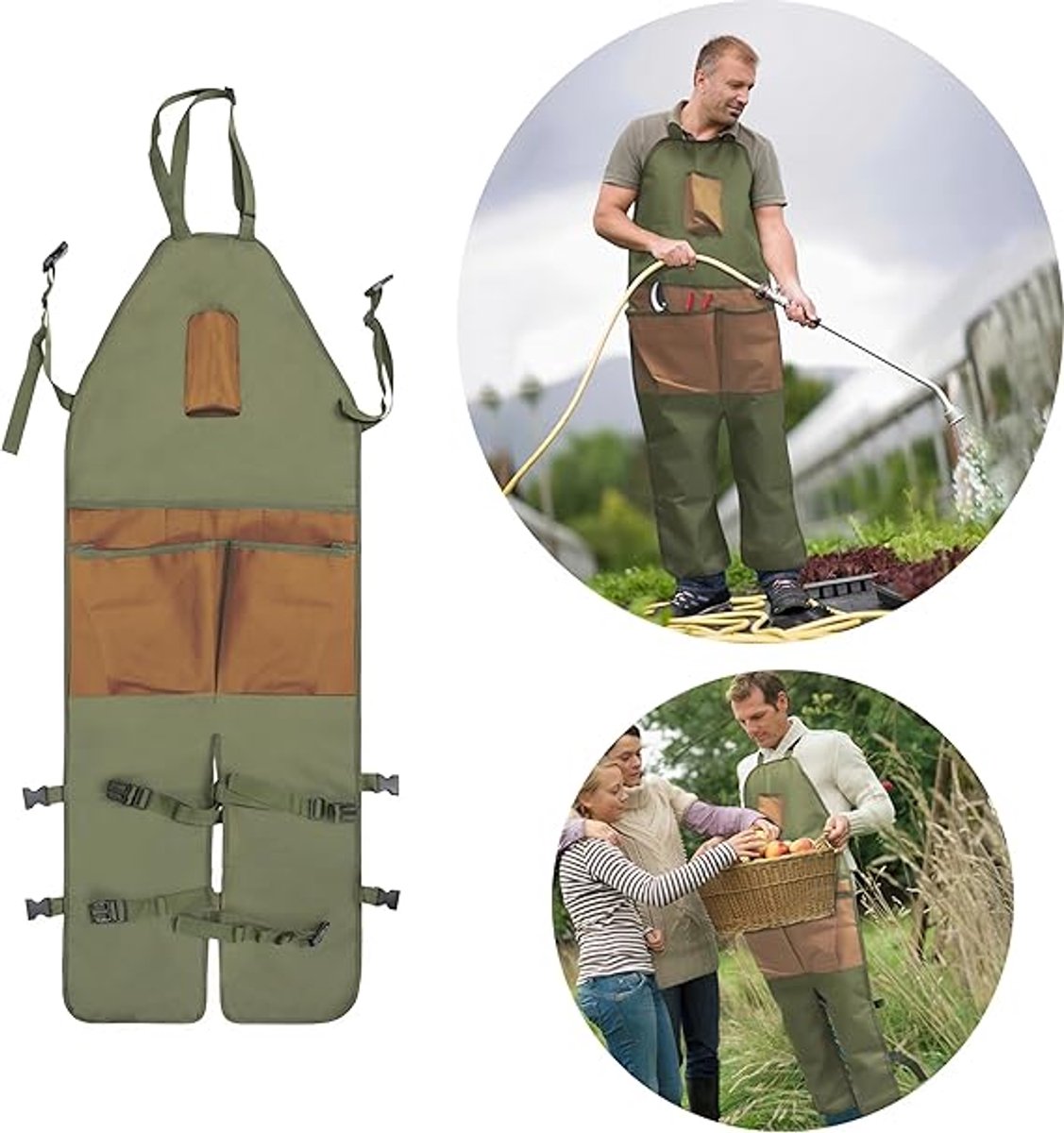 Garden Apron - Men's Apron - Picking Apron with Pockets - Waterproof - Adjustable, reinforced knees - Suitable for mowing lawns and grass