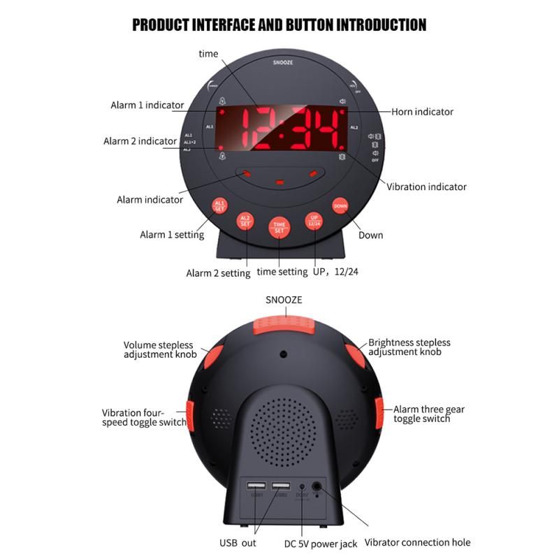 Loud Alarm Clock with Bed Shaker Vibrating Flash for Heavy Sleepers Dual Alarm USB — image 6