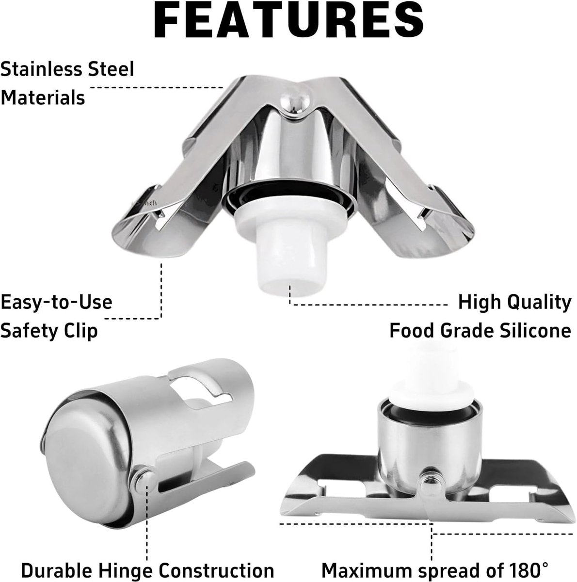 pieces - Stainless steel champagne stoppers - Reusable - champagne corks and stoppers - Food-grade anti-bubble wine stoppers - Leak-proof - For champagne, cava โ image 3