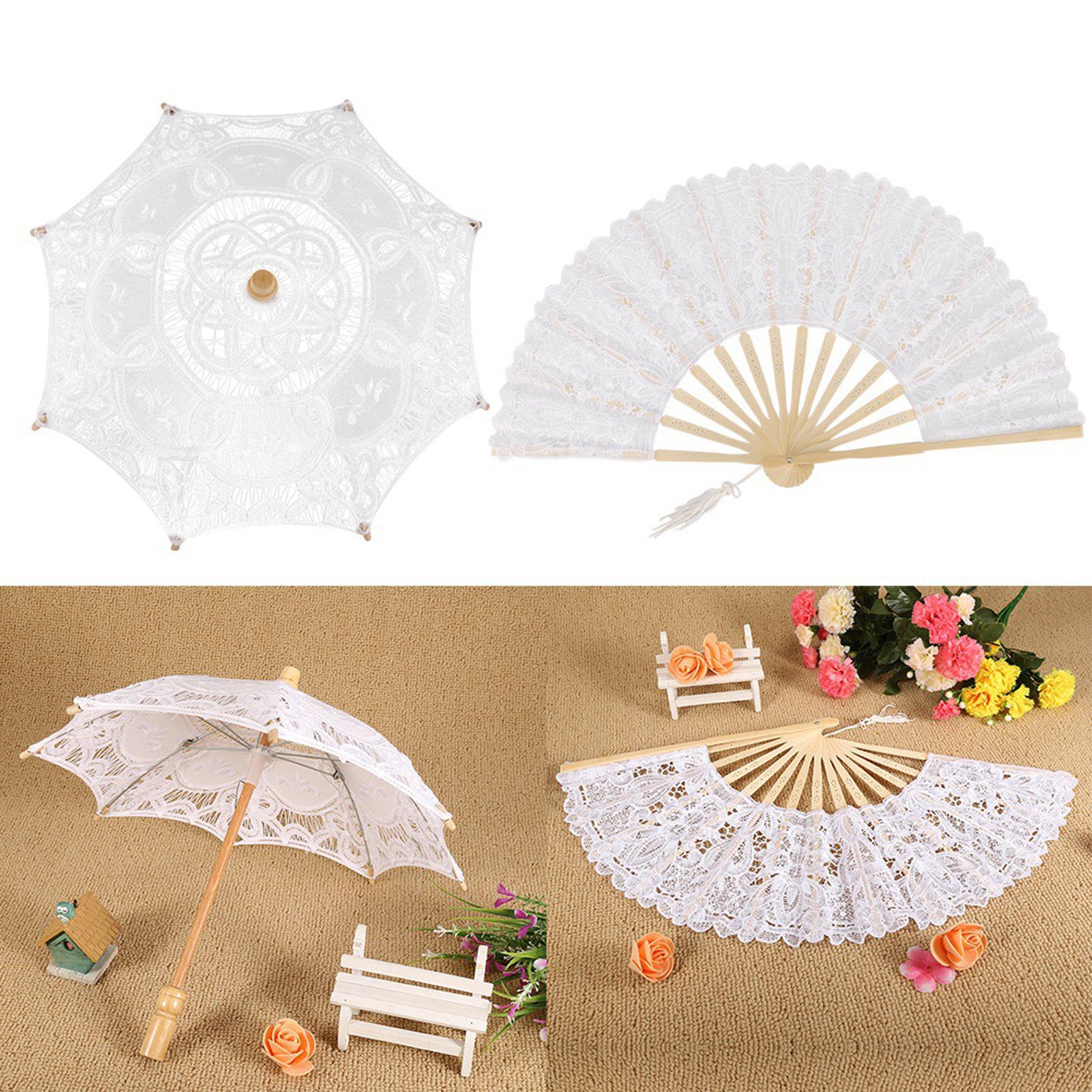 Lace Umbrella Fan Parasol for Lady Women Party Decor Dancing Photography Prop — image 5