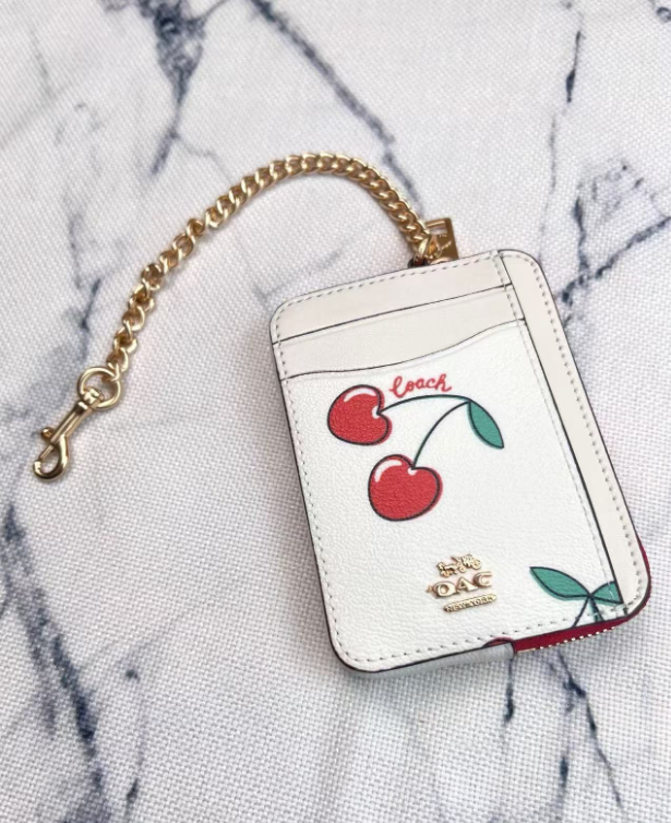 2 Pack Women's Mini Zip Card Holder & Coin Purse with Keychain - Signature Banana & Red Cherry Print - Cute Compact ID Wallet for Summer & Travel — image 2