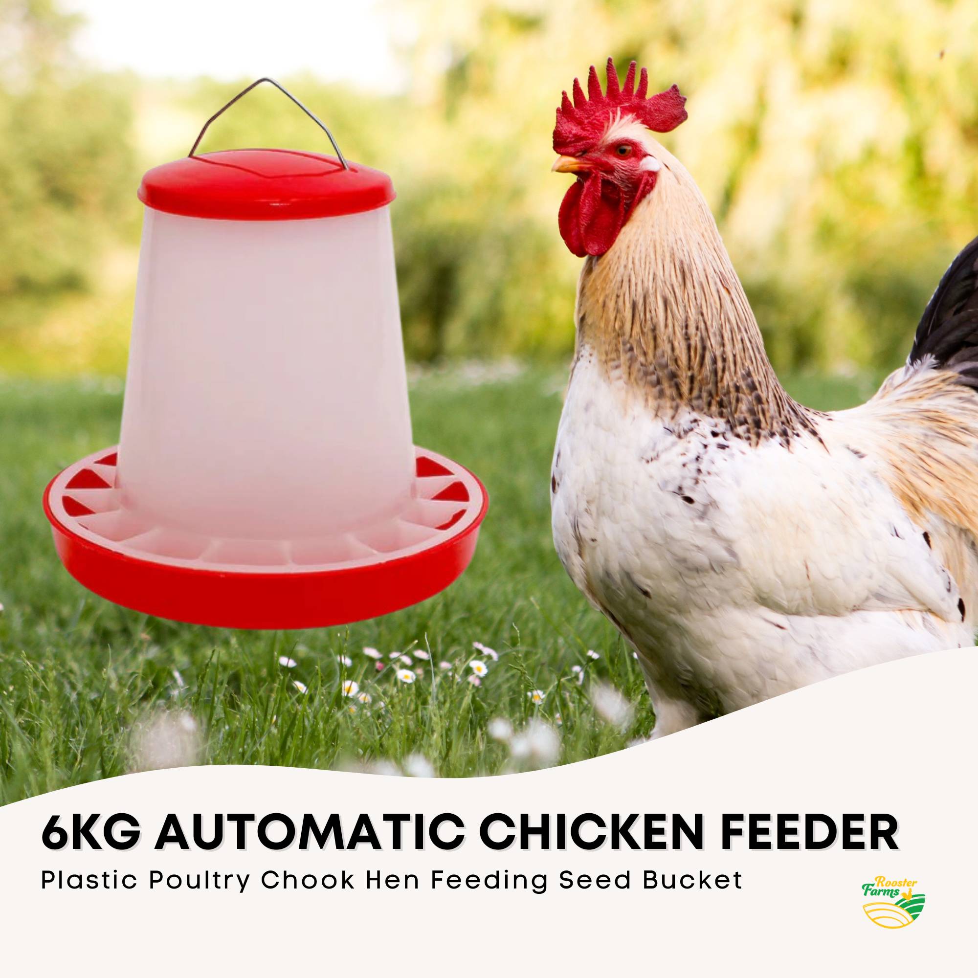 Rooster Farms 6Kg Automatic Chicken Feeder - Poultry Hen Feeding Seed Bucket — image 2