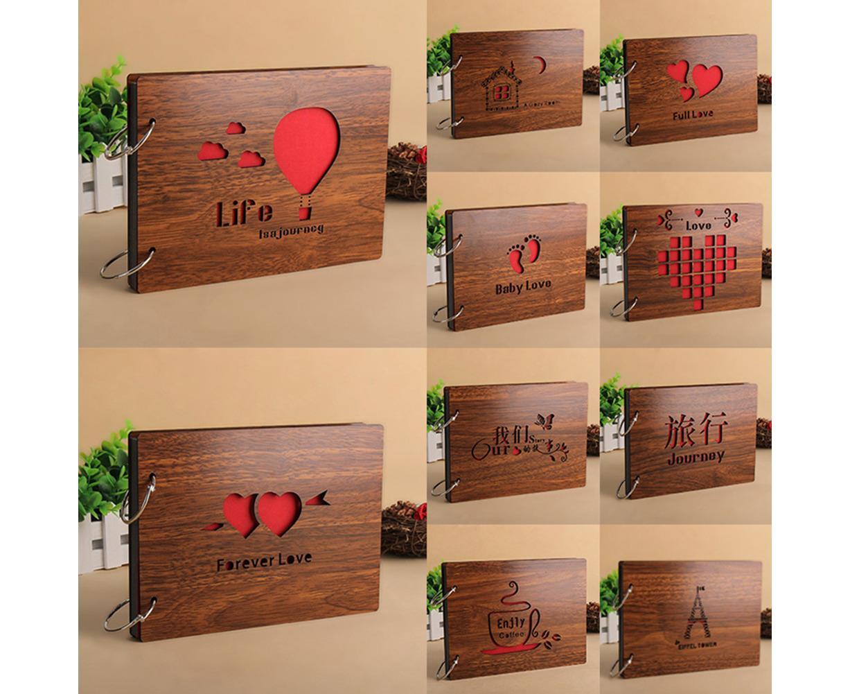 8 inch Vintage Wood Cover Photo Album Book Black Pages Anniversary Scrapbook — image 2