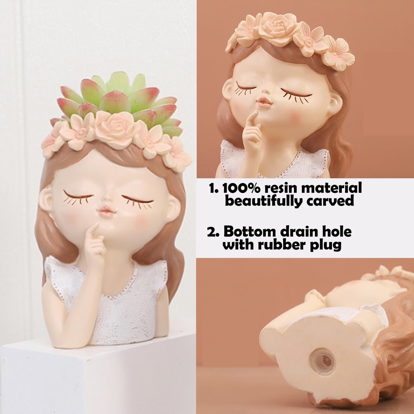 Cute Plant Pots with Drainage Hole,Fairy Garden Pots Gifts Idea for Plants Lovers Decorative Flower Pot for Indoor Plants — image 4
