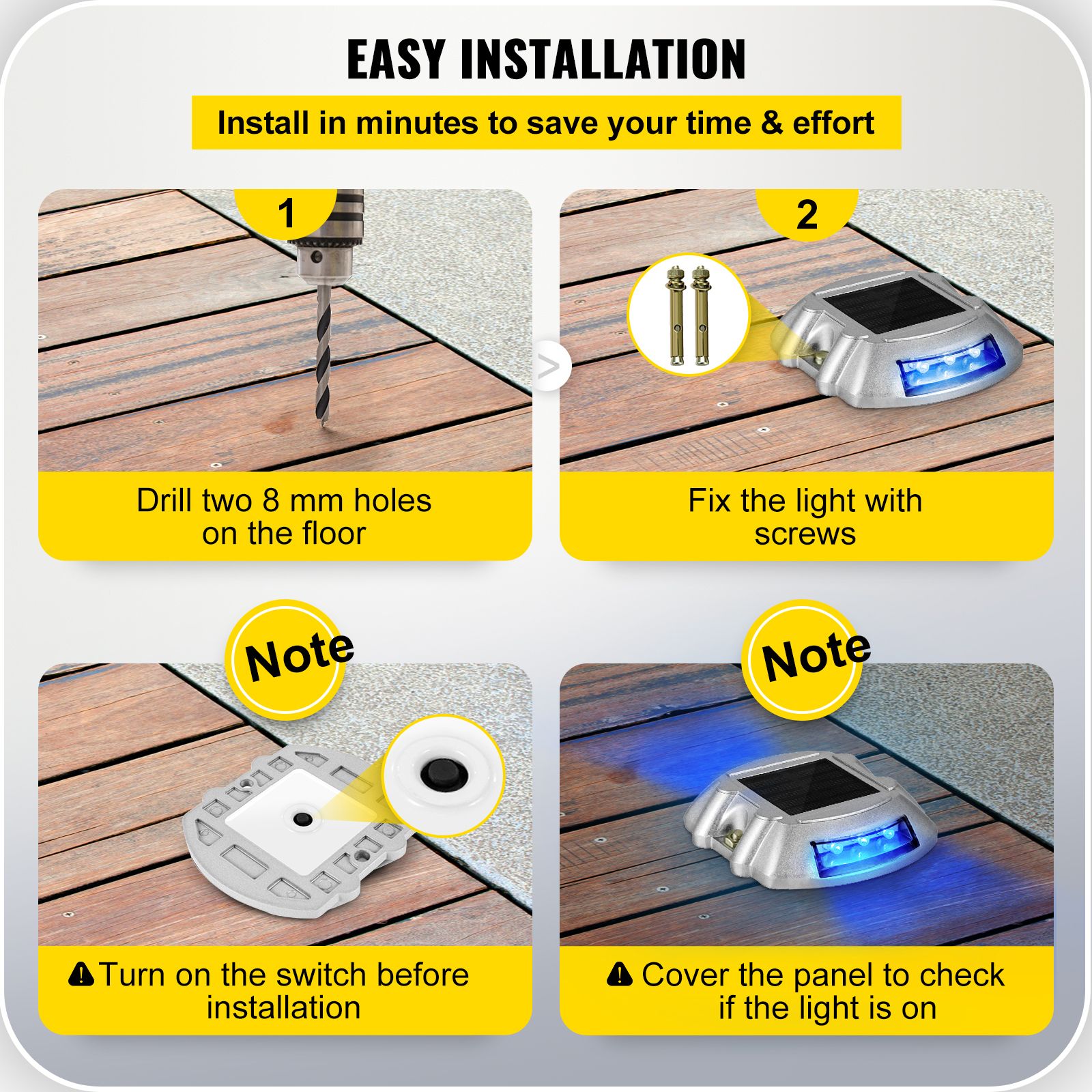 Driveway Lights 16-Pack, Solar Driveway Lights with Switch Button, Solar Deck Lights Waterproof, Wireless Dock Lights 6 LEDs for Path Warning Garden Walkway — image 6