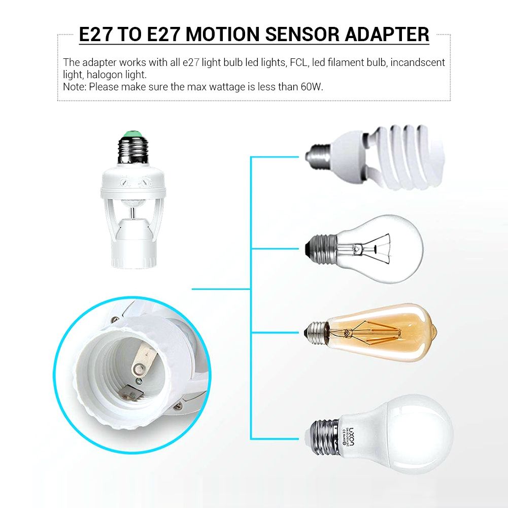 360° Detected Dimmable Infrared Human Body Sensor Lamp Socket Lamp Bulb Adapter — image 5
