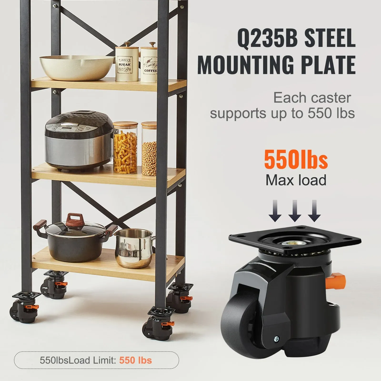 Leveling Casters, Set of 4, 1000 kg Total Load Capacity, 63.5 mm, 360 Degree Swivel Caster Wheels, Machine โ image 4