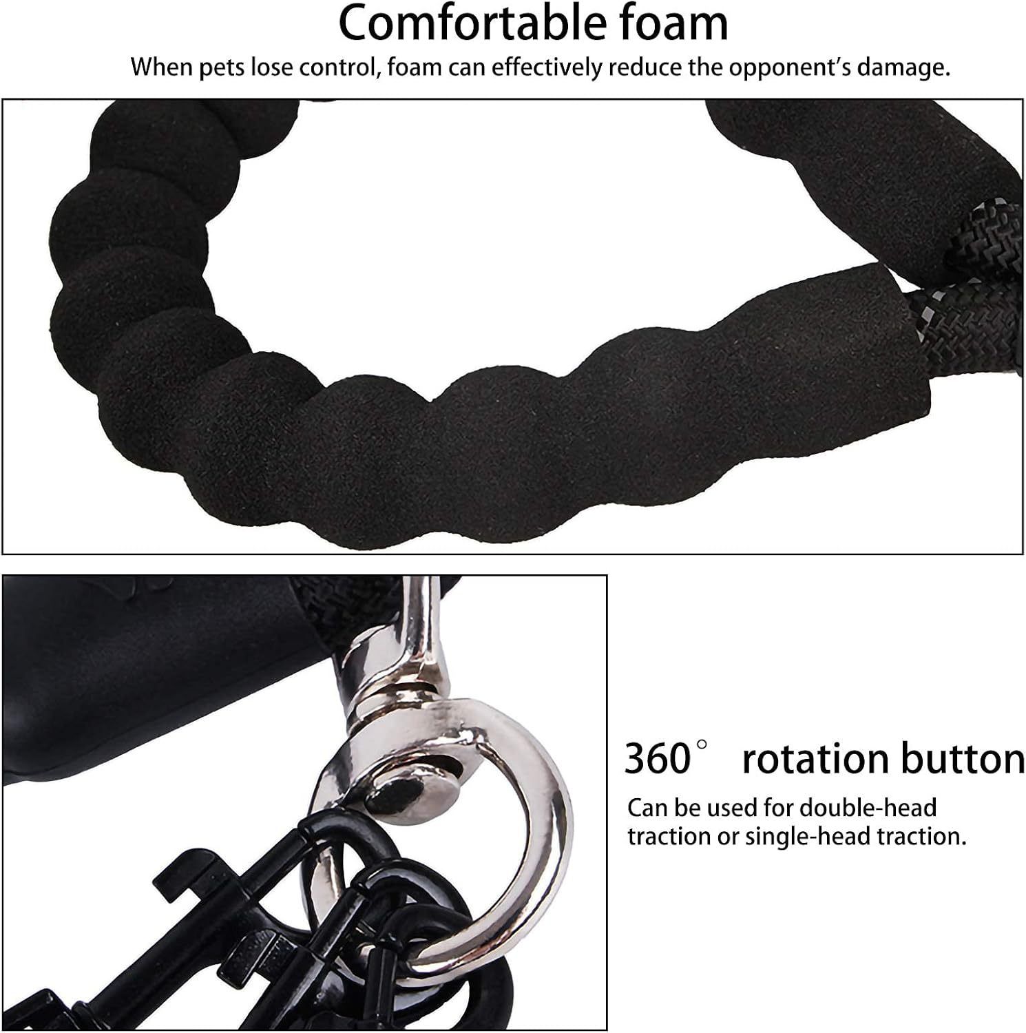 Red 3-in-1 No-Tangle Dog Leash for 1-3 Small Large Dogs – Heavy Duty 360° Swivel Bungee Coupler with Reflective Nylon Braid & Padded Handle — image 3