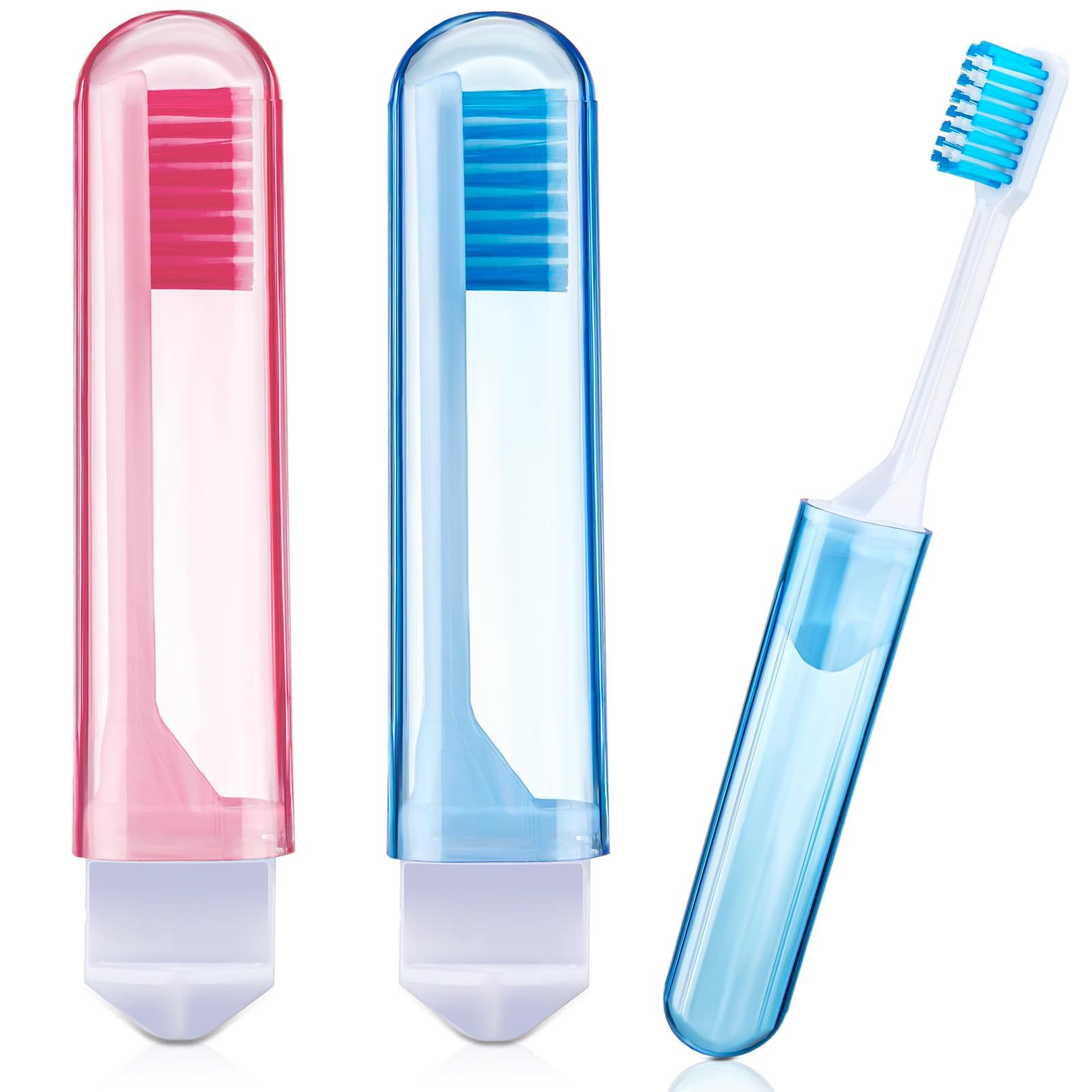 2pcs Travel Toothbrush Bulk Folding Mini Toothbrush with Toothbrush Cover, Soft Drinking, Travel Size Toothbrush