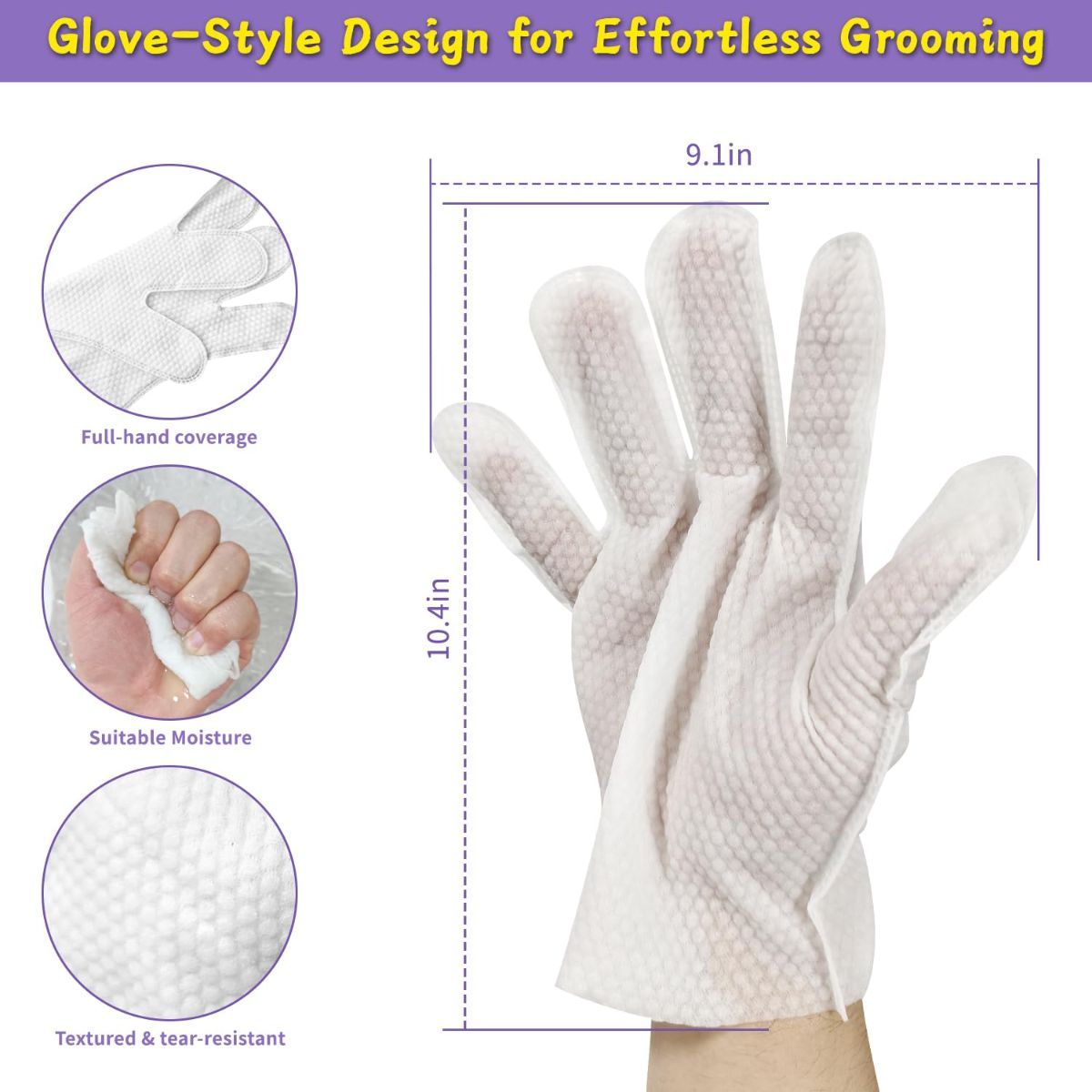 Pack of 3 Hypoallergenic Pet Wipes Natural Pet Cleaning Wipes Dog And Cat Grooming Gloves — image 2