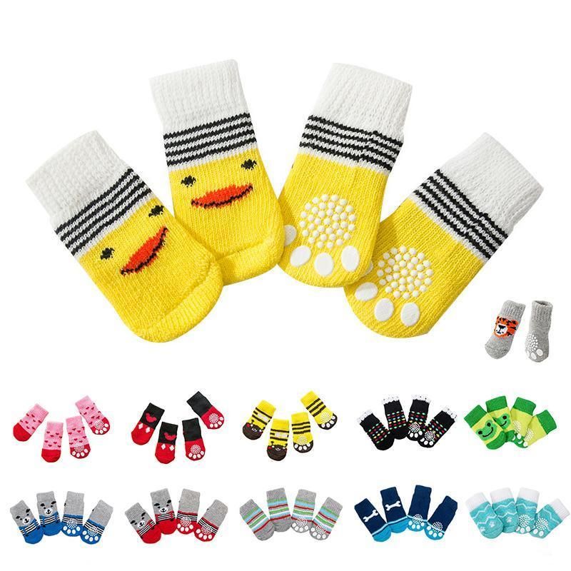 Non Slip Pet Socks for Dogs and Cats Knitted Paw Protector with Grips L Size - Green frog — image 3
