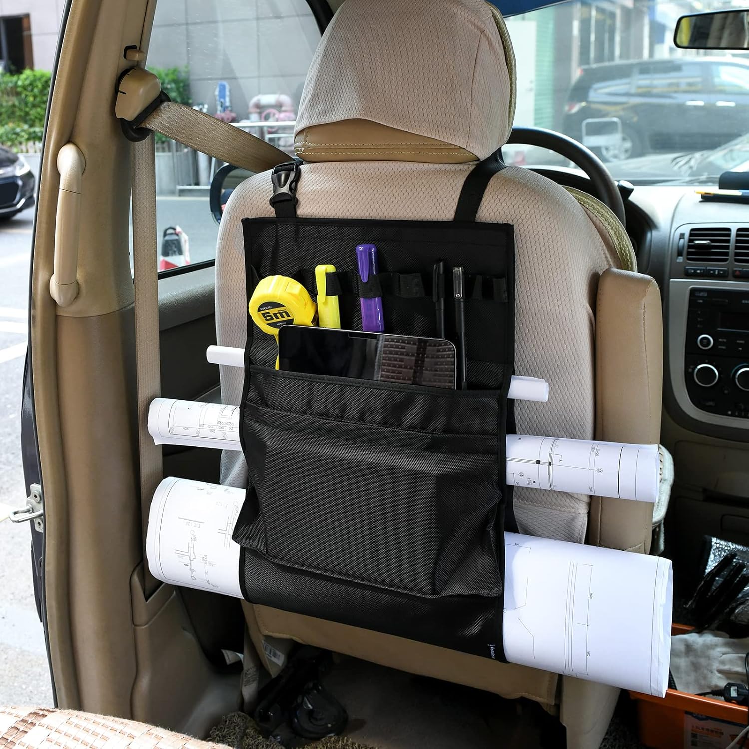 Homakover Car Seat Organizer, Blueprints Car Organizer, Maps Holder, Drawings Car Pockets, Artwork Car Pocket, Posters Holder with Shoulder Strap/Pockets and — image 5