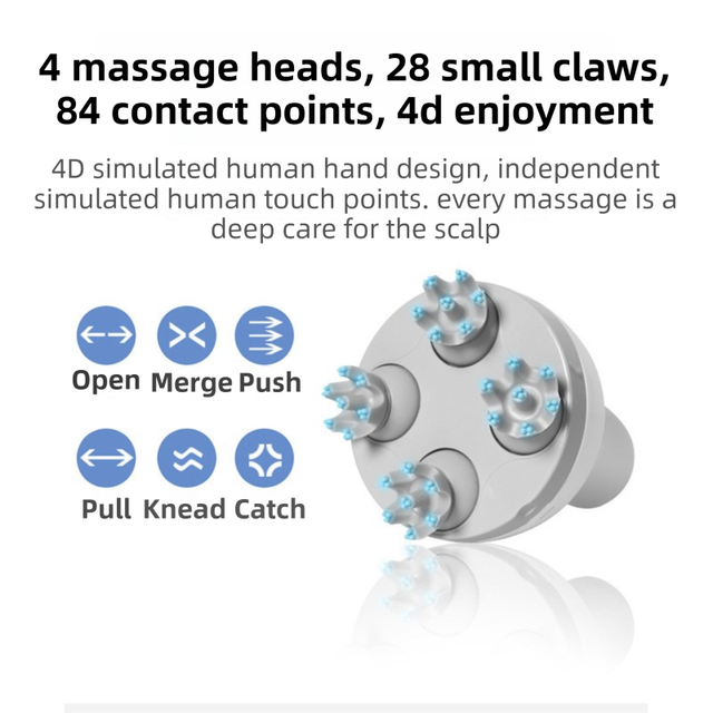 White Wireless Electric Scalp Massager with 28 Soft Silicone Massage Claws Storage Base - Rechargeable Hand-Simulated 4D Deep Kneading Head Massage Device for โ image 2