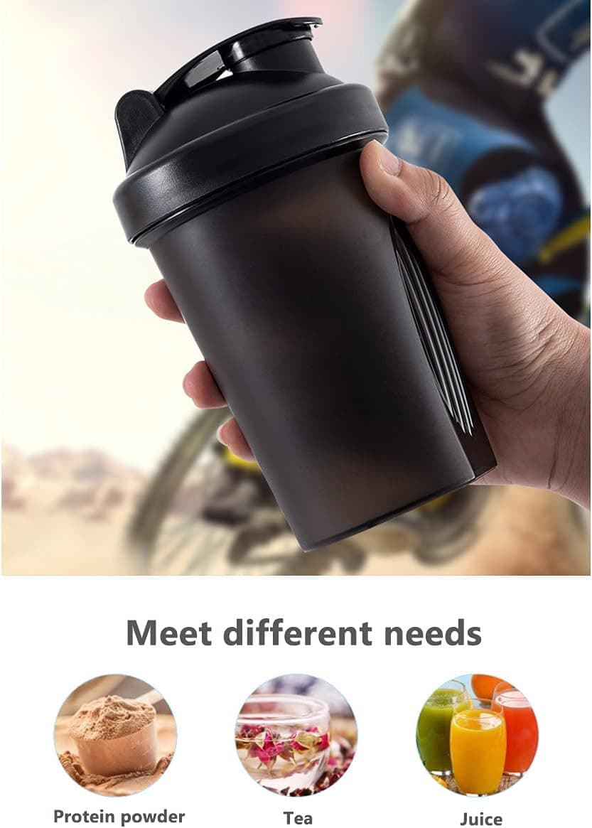 400 ml Protein Shaker, Leak-proof Water Bottle with Stainless Steel Strainer and Measuring Scale, Black — image 4