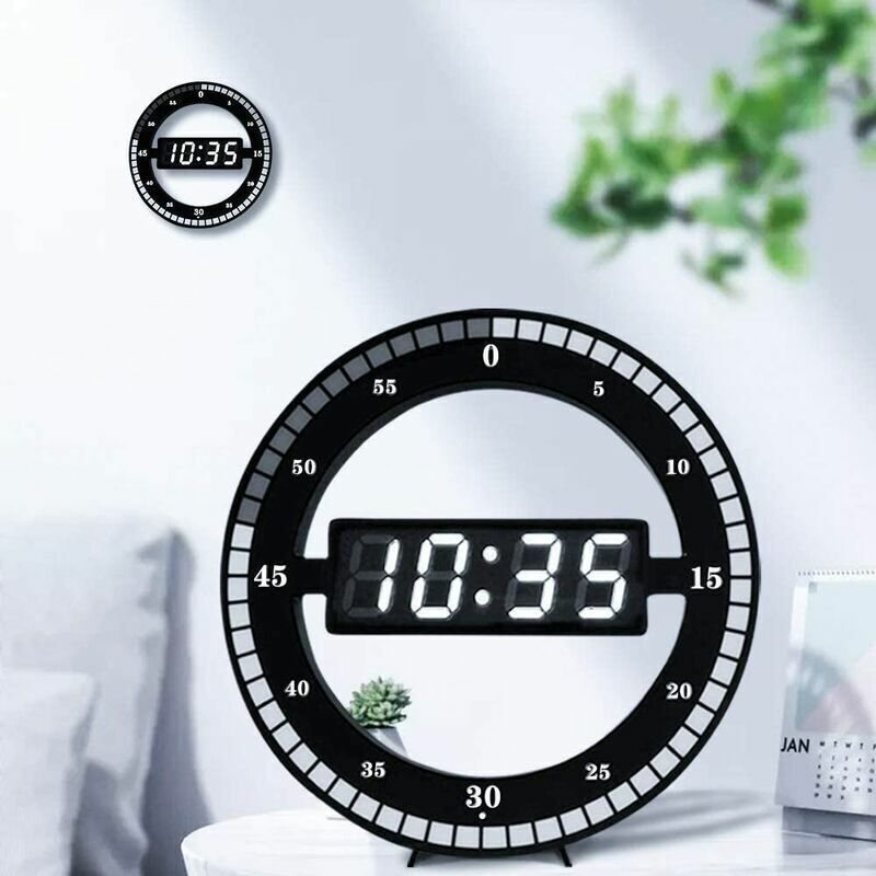 Silent LED Digital Table Clock, Black Electronic Wall Clock, Round Desk Clock, for Bedroom, Living Room and Office, 30 cm — image 3