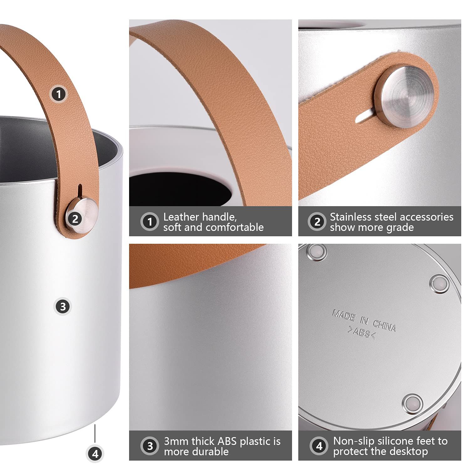 Modern Round Tissue Dispenser Holder Plastic Box Cover Napkin Organizer with leather handles for bathroom vanity tops โ image 2