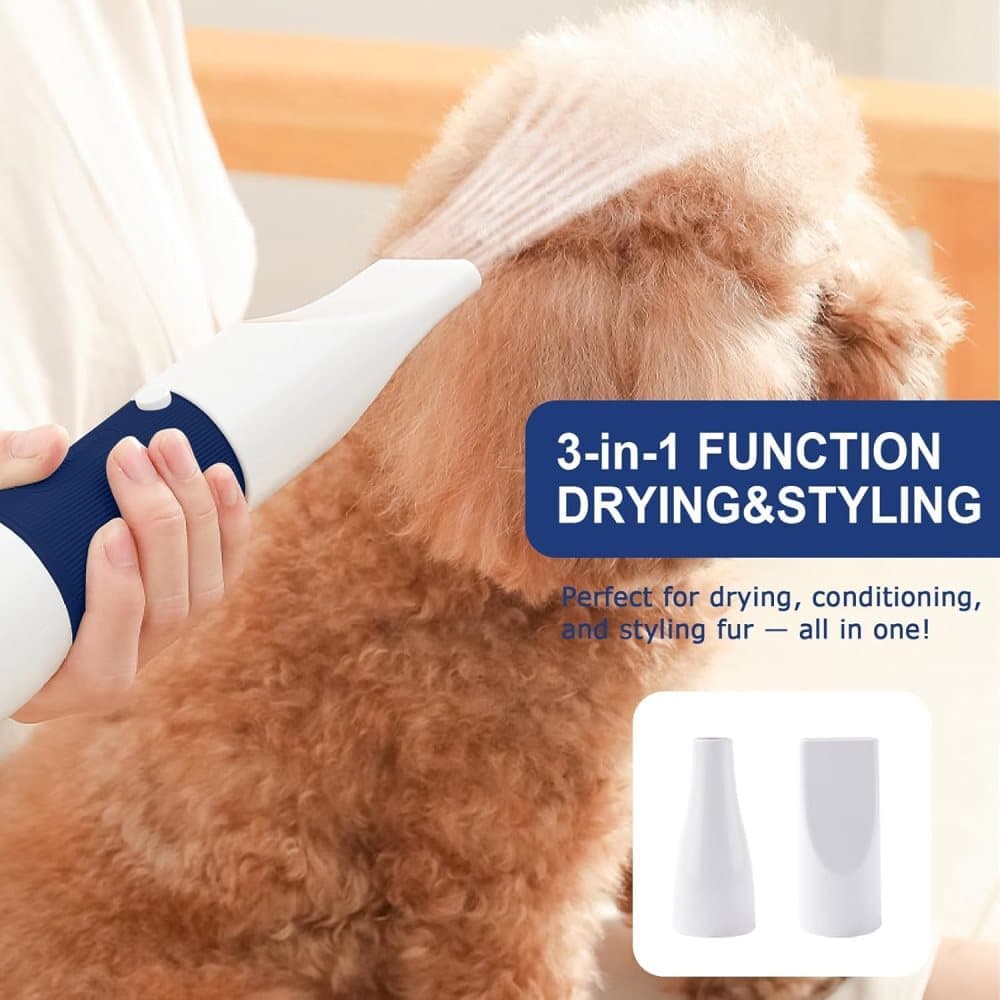 Pet Hair Dryer 3-in-1 with Brush, 3 Heat Settings Overheat Protection, Portable Quiet for Dogs Cats, Gray, 220V — image 6
