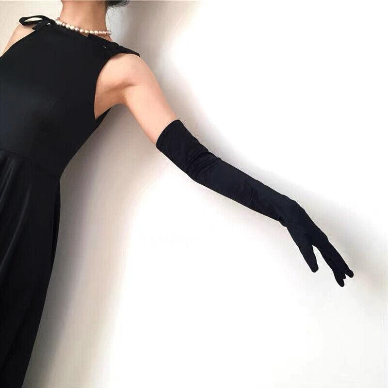 Elegant Long Satin Evening Gloves Formal Dress Accessory for Opera Prom Party Women - Red — image 4