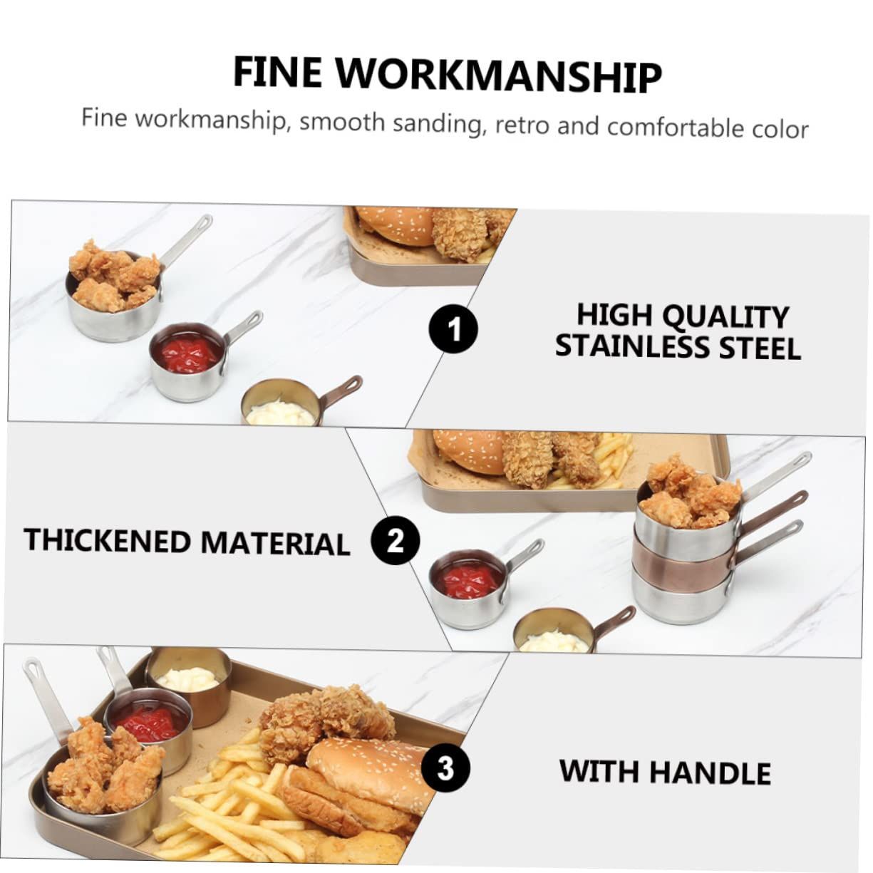 2pcs Stainless Steel Sauce Pan Condiment Cups with Lids Soy Dishes Drizzle Spoon Ketchup Side Dish Measuring Pot Small Pan — image 2