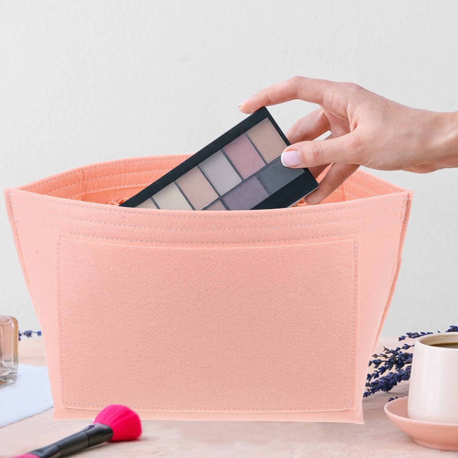 large capacity felt dumpling shaped makeup bag(pink) — image 2