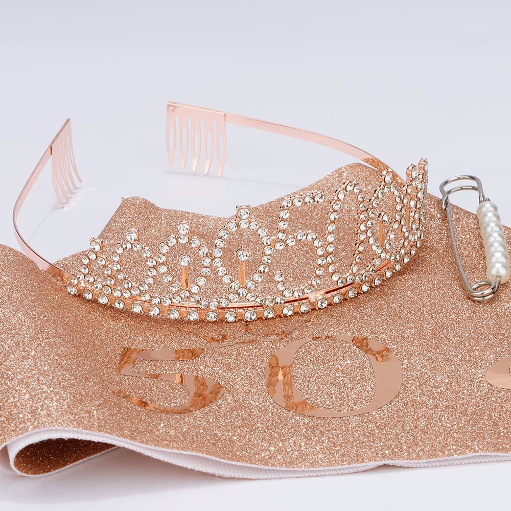 50th Birthday for Women, 50th Birthday Decorations Women, Rose Gold Queen Crown for Women 50th Birthday Party — image 4