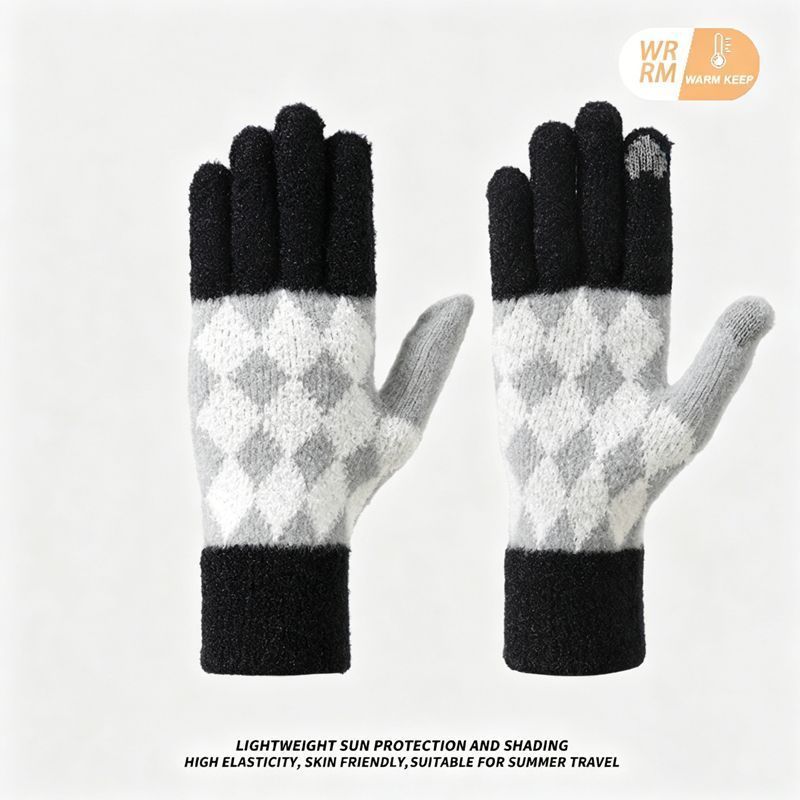2Pcs Touchscreen Knitted Gloves Black
