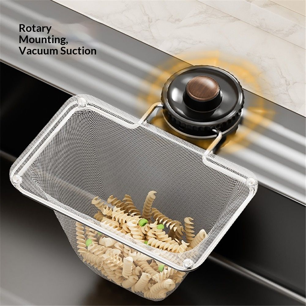 Kitchen Sink Strainer with Filter Mesh Bag, Suction Cup Food Waste Filter Basket, Foldable Washing Vegetables and Fruits Drying Bag Holder (Black Sink — image 2
