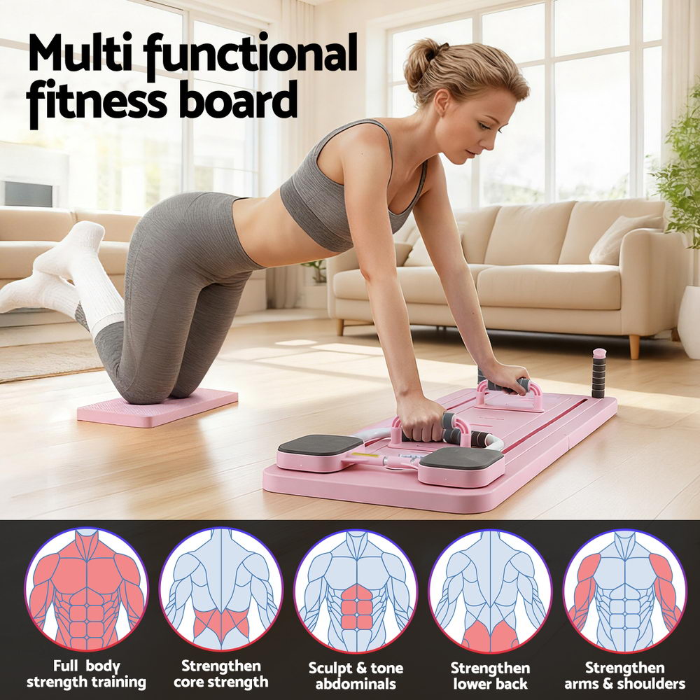 Everfit Pilates Board Foldable Reformer Multi Functional Exercise Trainer Pink — image 5