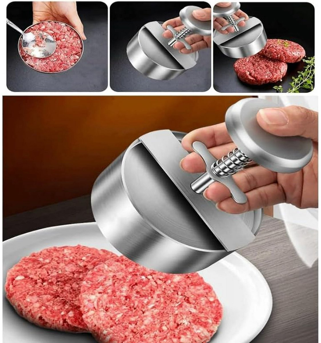 Hamburger Press - Round Stainless Steel Non-Stick Hamburger Press - Patty Mold - Grilling Tool - Patty Mold — image 4