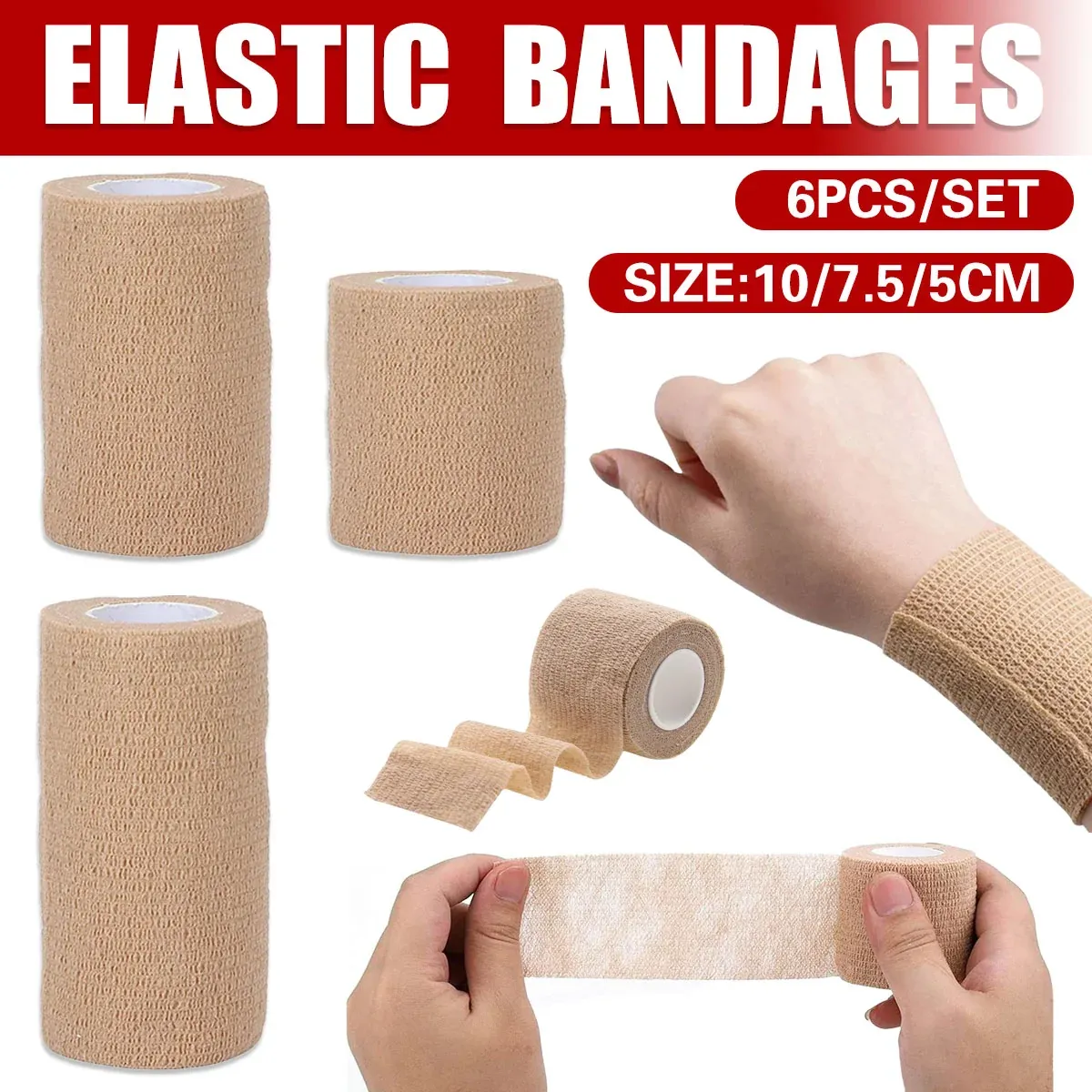 6PCS Self Adhesive Elastic Wrap Non Woven Cohesive Tape for Sports and Daily Use - 5cm — image 2