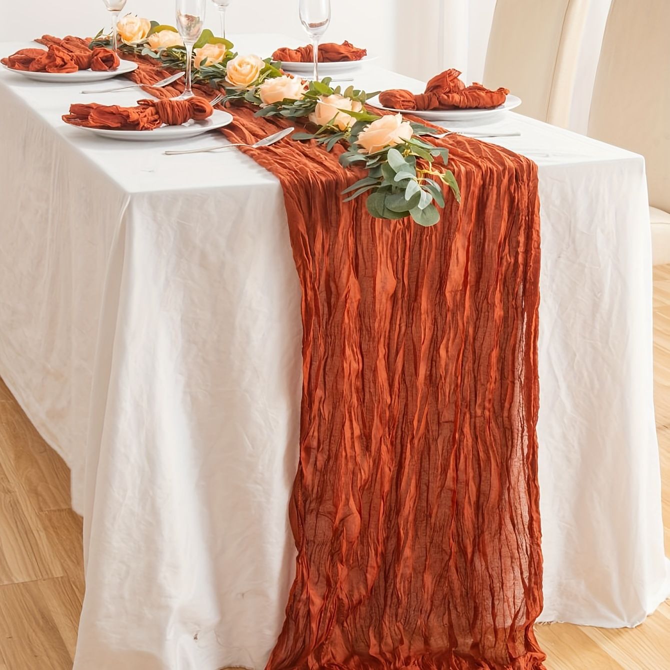 1 Pack Fall Table Runner 35x118in Cheese Cloths Table Runner Burnt Orange Table Runner for Wedding Bridal Baby
