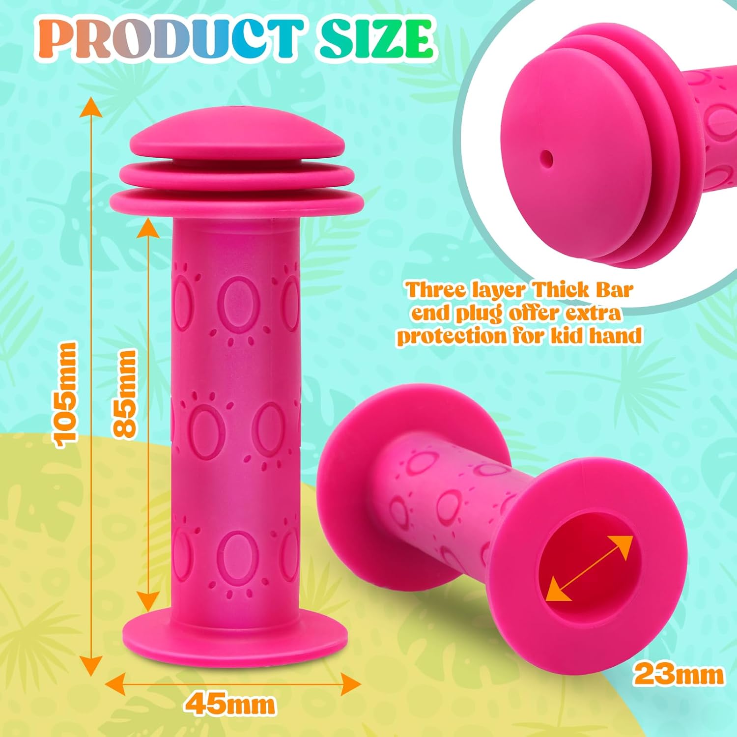 Kids Bike Handlebar Grips,Bike Handle Grips for Boys Girls,105mm Non-Slip Soft Rubber with Mushroom Suitable for Kids Bike — image 2
