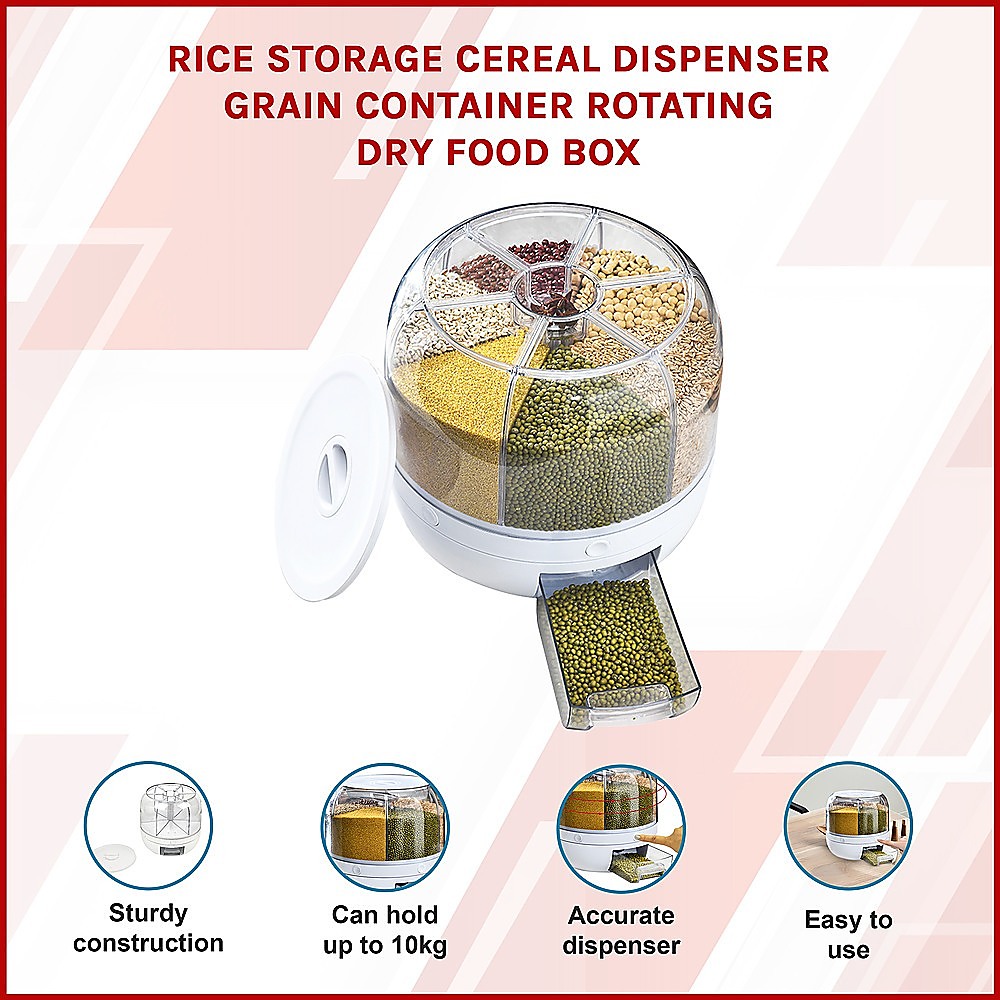Rice Storage Cereal Dispenser Grain Container Rotating Dry Food Box — image 3