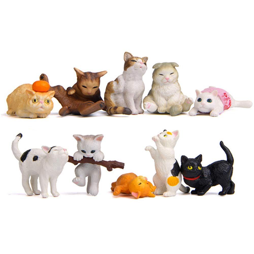 10 Pcs Miniature Cat Figurines Character Toy Cake Toppers, Mini Cat Animal Figures Collection Playset Desk Decoration
