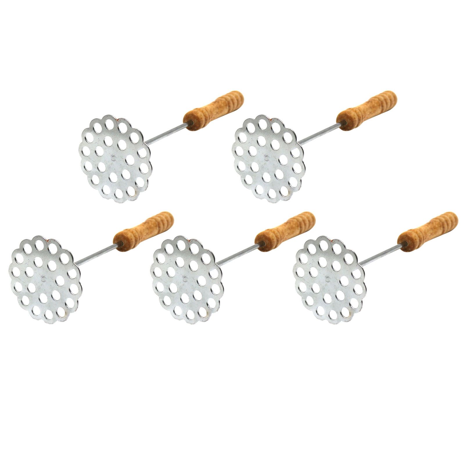 5pcs Potato Masher Portable Stainless Steel Wooden Handle Manual Spud Smasher Kitchen Tool โ image 3
