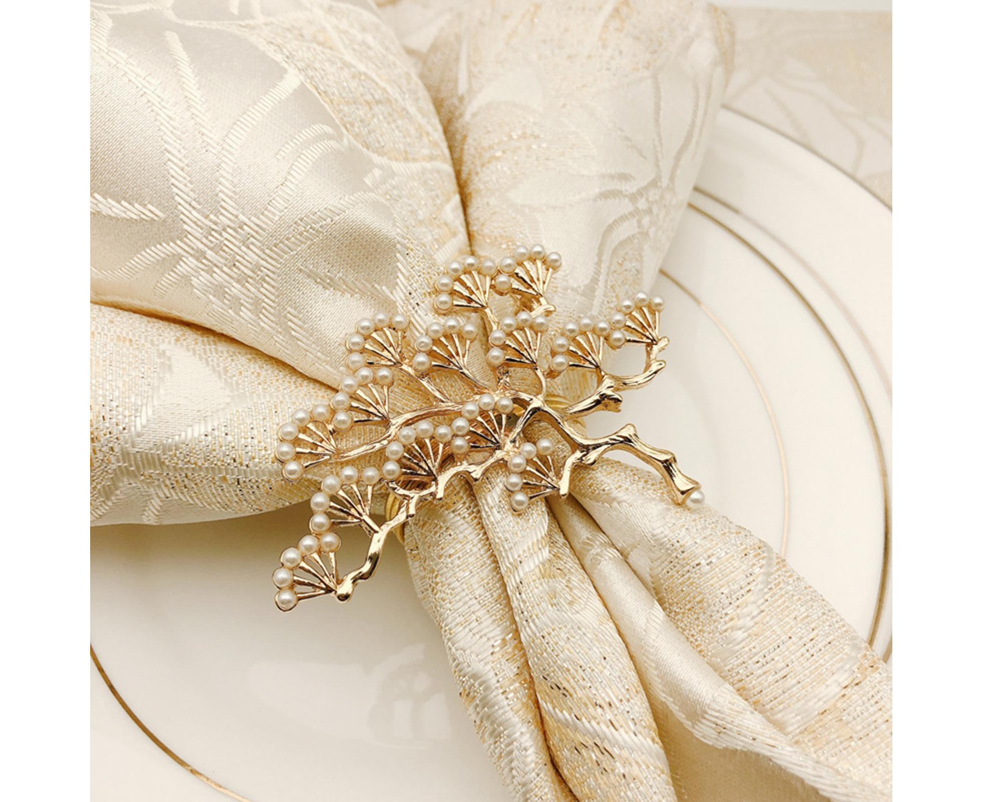6Pcs Pine Tree Artificial Pearl Shape Napkin Ring Party Dinner Table Decoration-Silver — image 4