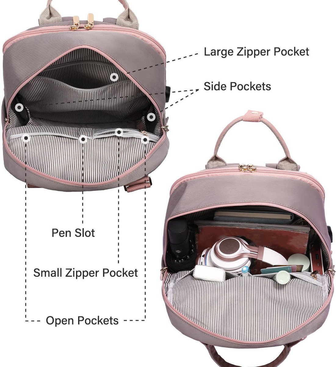 Nieuwe 2025 Backpack - 40L Travel Bag - Maximum Capacity - Laptop Backpack - School Backpack - For School and University Trips - Pink/Grey — image 4