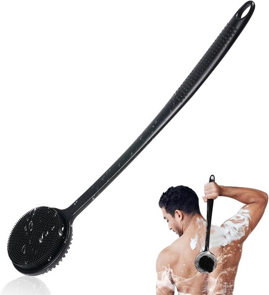 Long Handle Shower Brush - Double-Sided Shower Brush - Cleansing Brush - Back Brush - Rich Foam - Can Be Used for Shower Scrub and Massage - Long Back