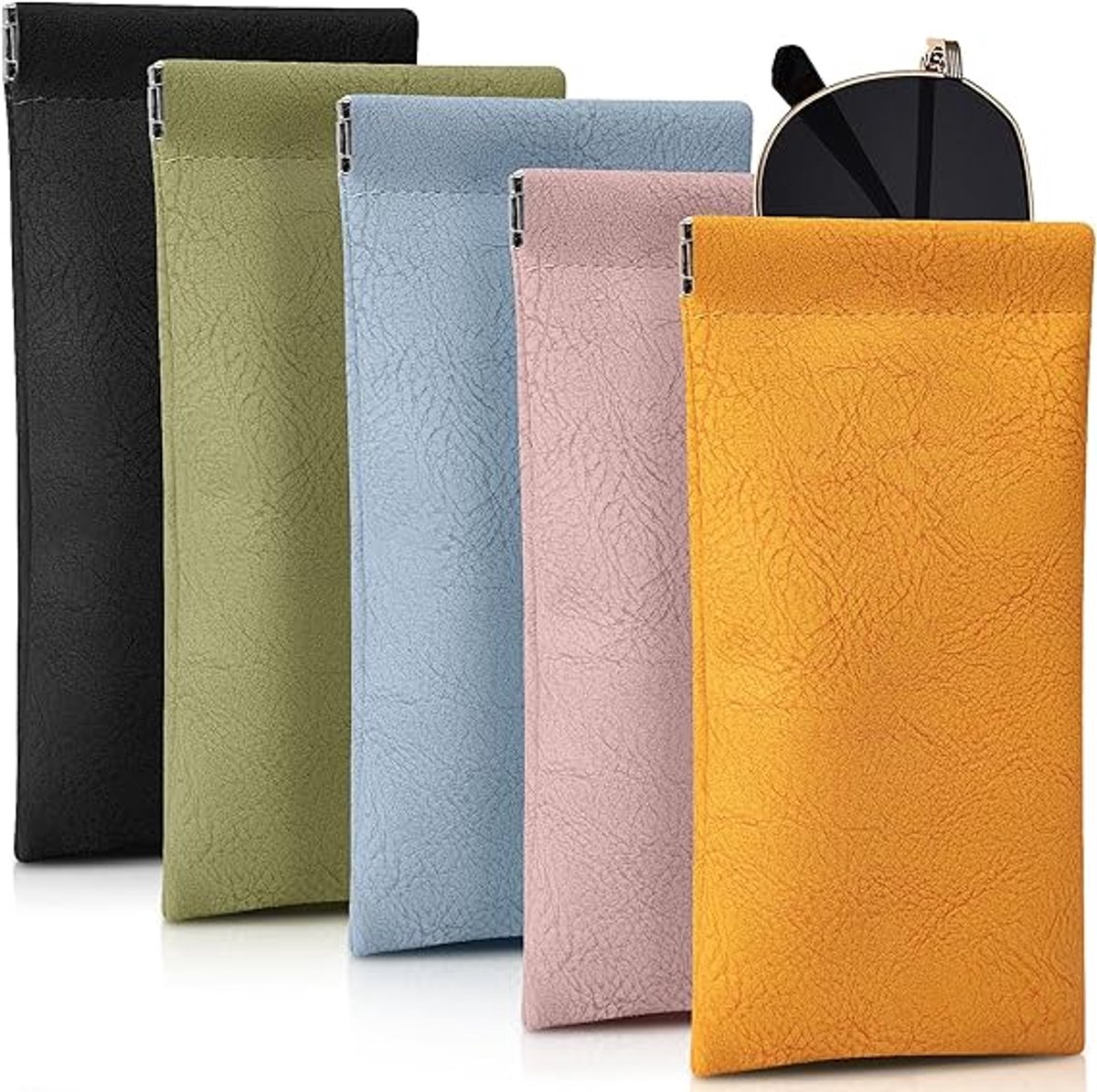 Glasses Bag - 5 pieces - Sunglasses storage case for men and women - Glasses storage bag with automatic spring bar closure - Portable - 180*90mm - Leather