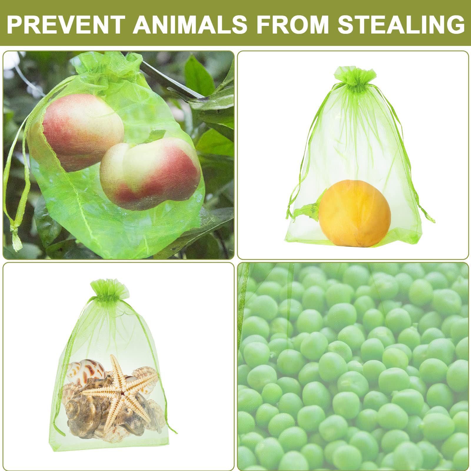 50pcs Green Fruit Protection Bags Fruit Cover Mesh Bag with Drawstring, Protecting Vegetables and Fruits from Birds and Pests โ image 4